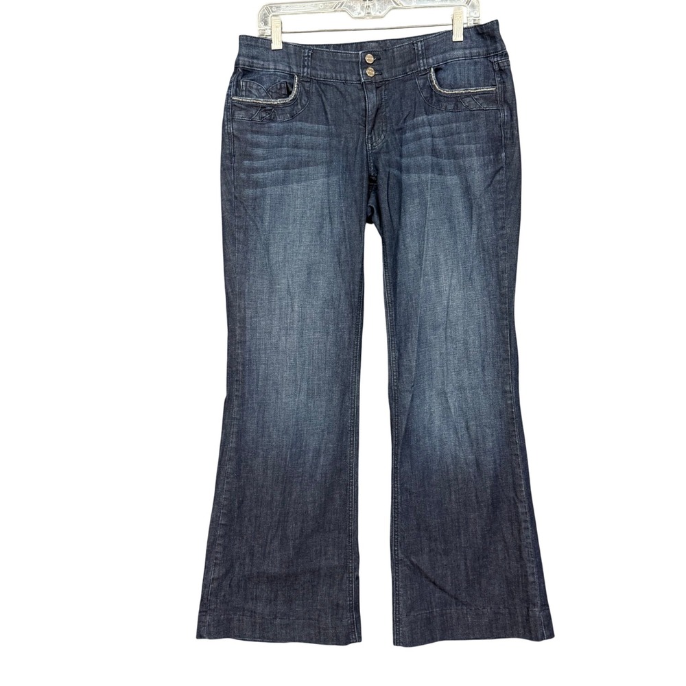 WHBM Trouser Leg Jeans Womens 8R Blue Denim Noir Flare Stretch Dark Wash Preppy